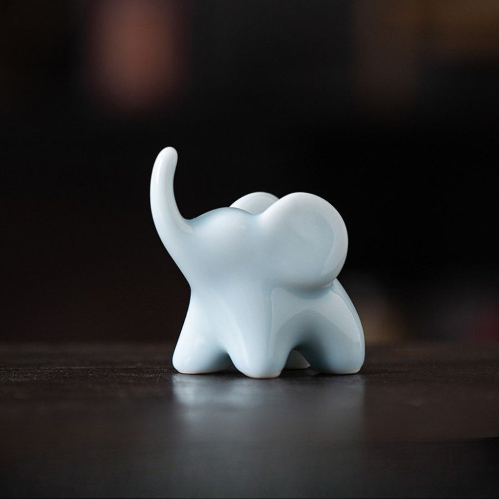 Ceramic Upturned Trunk Elephant Figurine - Blue