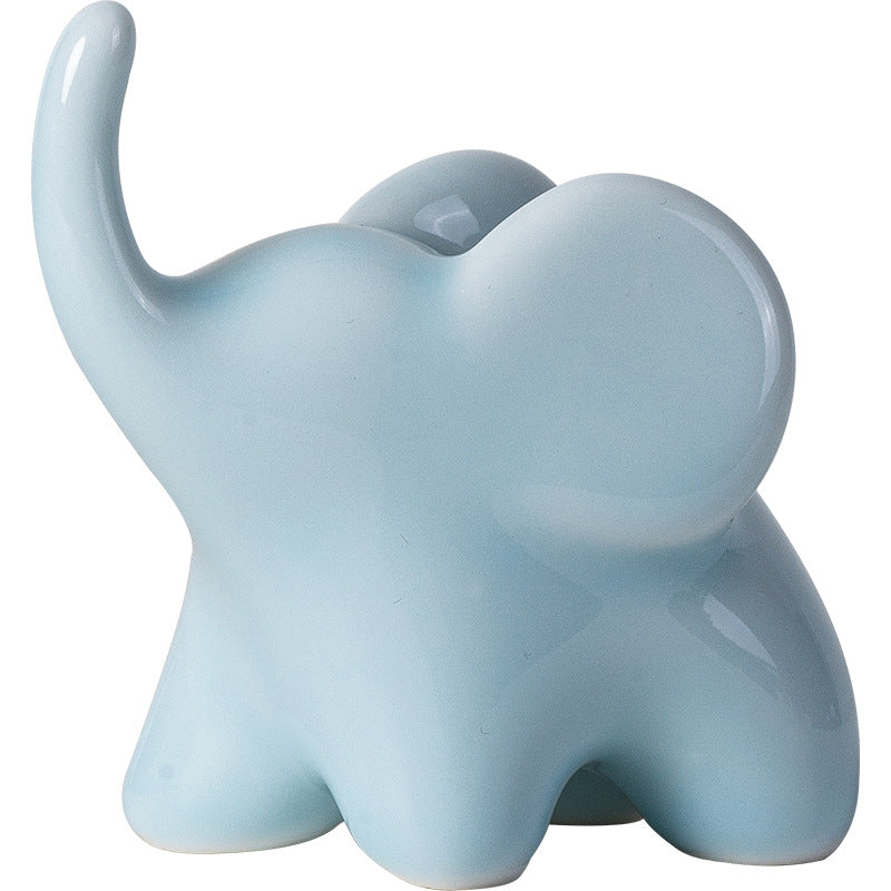 Ceramic Upturned Trunk Elephant Figurine - Blue