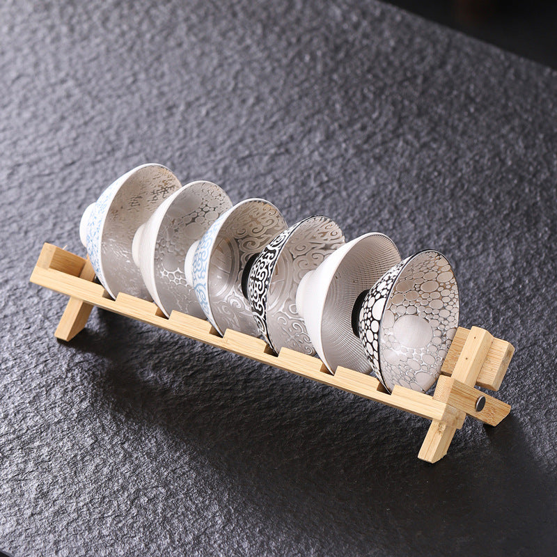 999 Pure Silver-Lined Ceramic Tea Cup & Bowl Set
