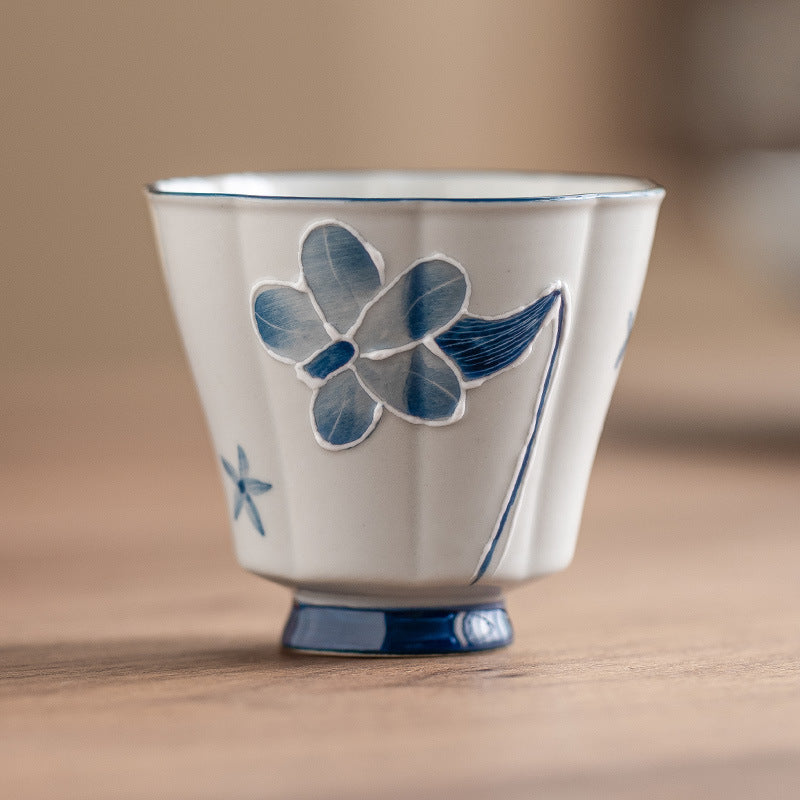 Hand-Painted Lily Relief Ceramic Teacup