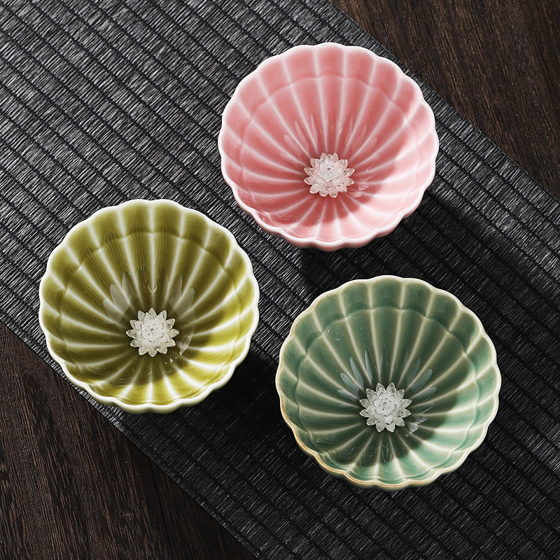 Ceramic Petal Tea Cup with Silver Inlaid Lotus