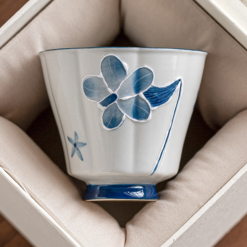 Hand-Painted Lily Relief Ceramic Teacup
