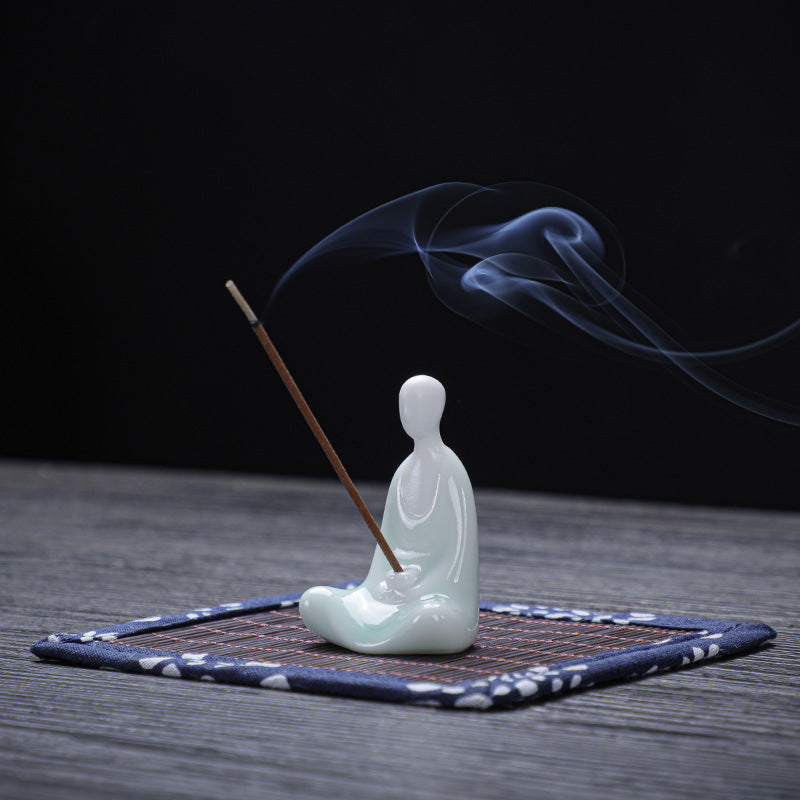 Faceless Buddha Ceramic Incense Holder