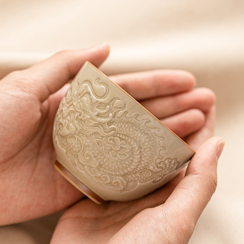 Auspicious Dragon Ceramic Cup - Beige