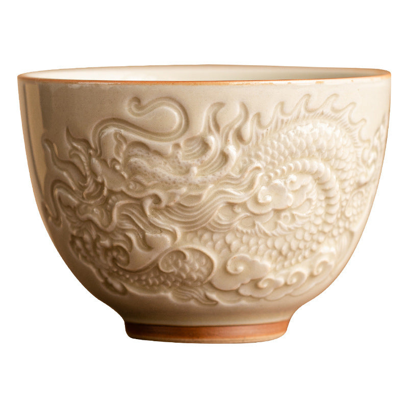 Auspicious Dragon Ceramic Cup - Beige