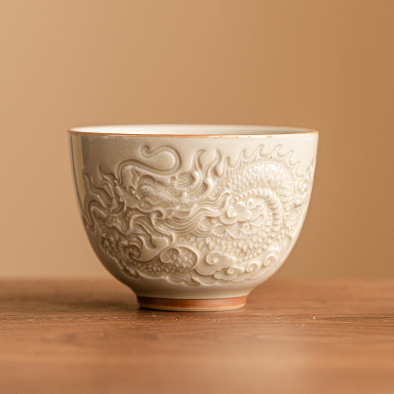 Auspicious Dragon Ceramic Cup - Beige