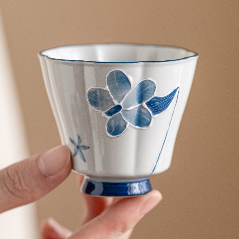 Hand-Painted Lily Relief Ceramic Teacup