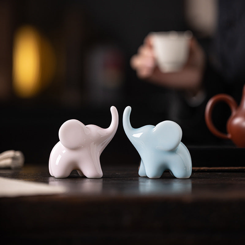 Ceramic Upturned Trunk Elephant Figurine - Beige