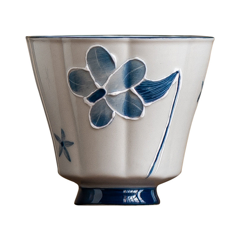 Hand-Painted Lily Relief Ceramic Teacup